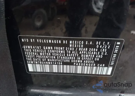 2022 Volkswagen Jetta 1.5T Se z USA, uszkodzony, nr VIN 3VW7M7BU4NM014156